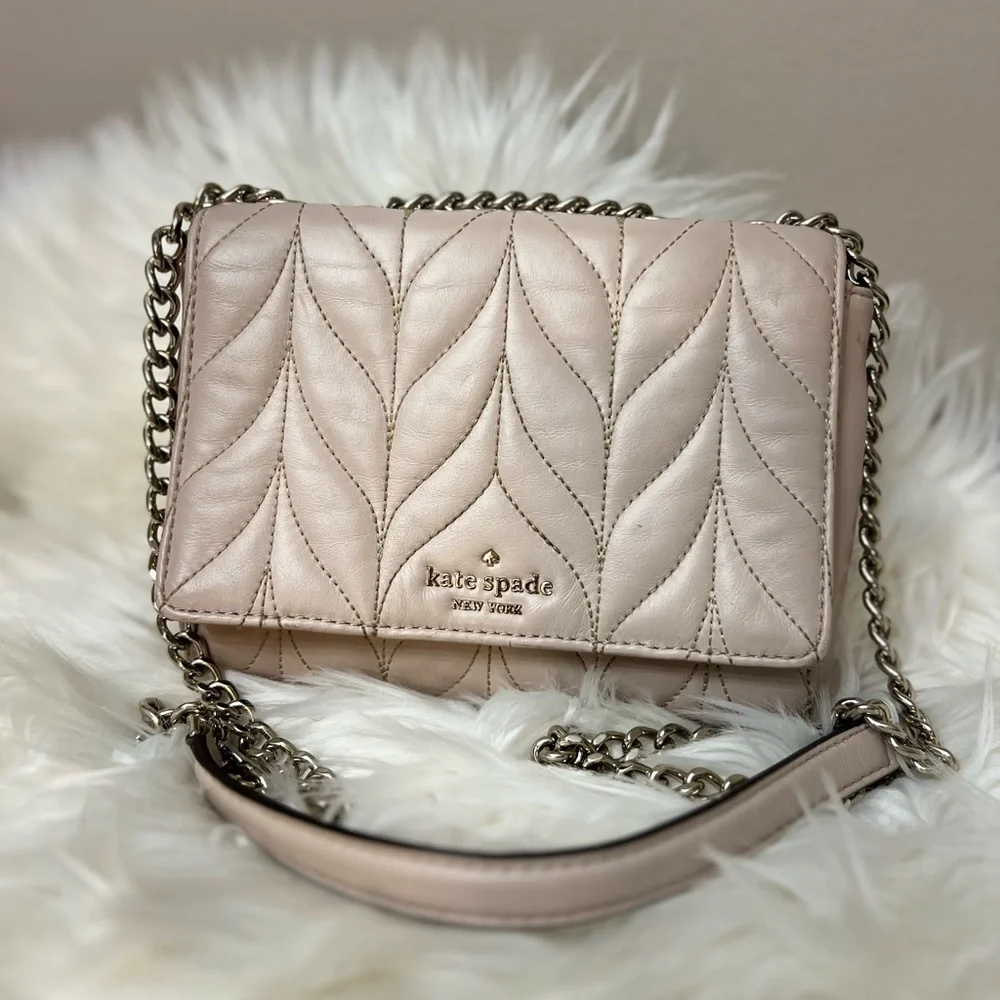 Genuine KATE SPADE Evelyn Briar silver metallic quilted shoulder bag crossbody